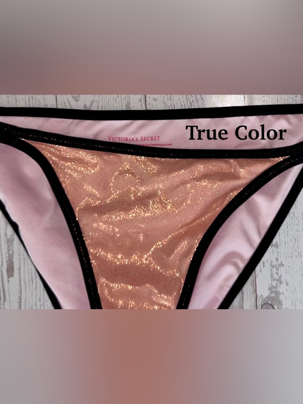 ✨ Shimmery Light Coral Bikini with Black Trim - Picture 15 of 15